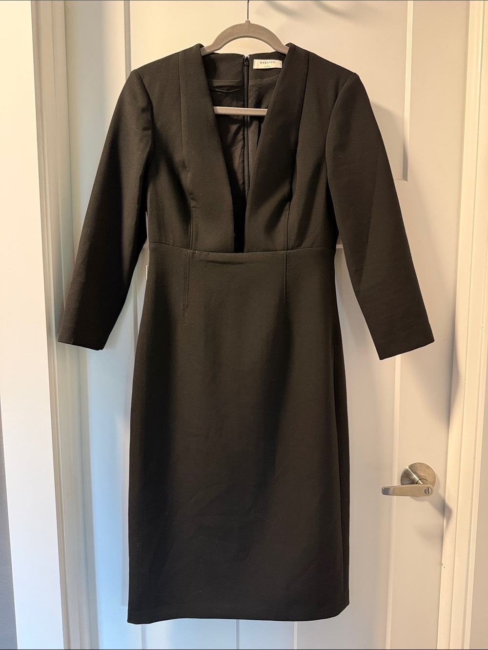 Babaton Black Long-Sleeve V-Neck Sheath Dress